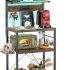 Aheaplus Bakers Rack with Power Outlet, Microwave Stand, 5 Tiers Coffee Bar Station with Led Lights, Kitchen Storage Shelf with 6 S-Shaped Hooks, Kitchen Rack for Spices, Pots and Pans, Rustic Brown