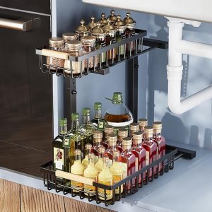Under Sink Organizer and Storage,Height Adjustable Under Sink Organizer, Single 2 Tier Pull Out Drawer Cabinet Organizer for Kitchen Bathroom Storage